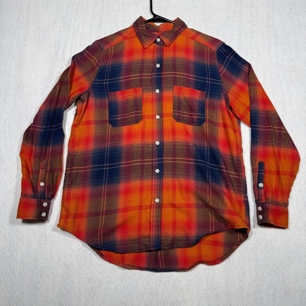 Mossimo Supply Co Womens Small Orange Plaid Flannel Boyfriend Fit Button Down